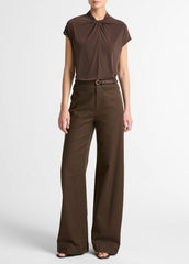 Twist-Neck Matte Jersey Cap-Sleeve Top  in Short Sleeve - DARK BARK | VINCE Women