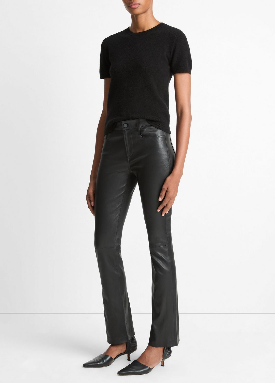 Stretch Leather Boot-Cut Pant in Trousers - BLACK | VINCE Women