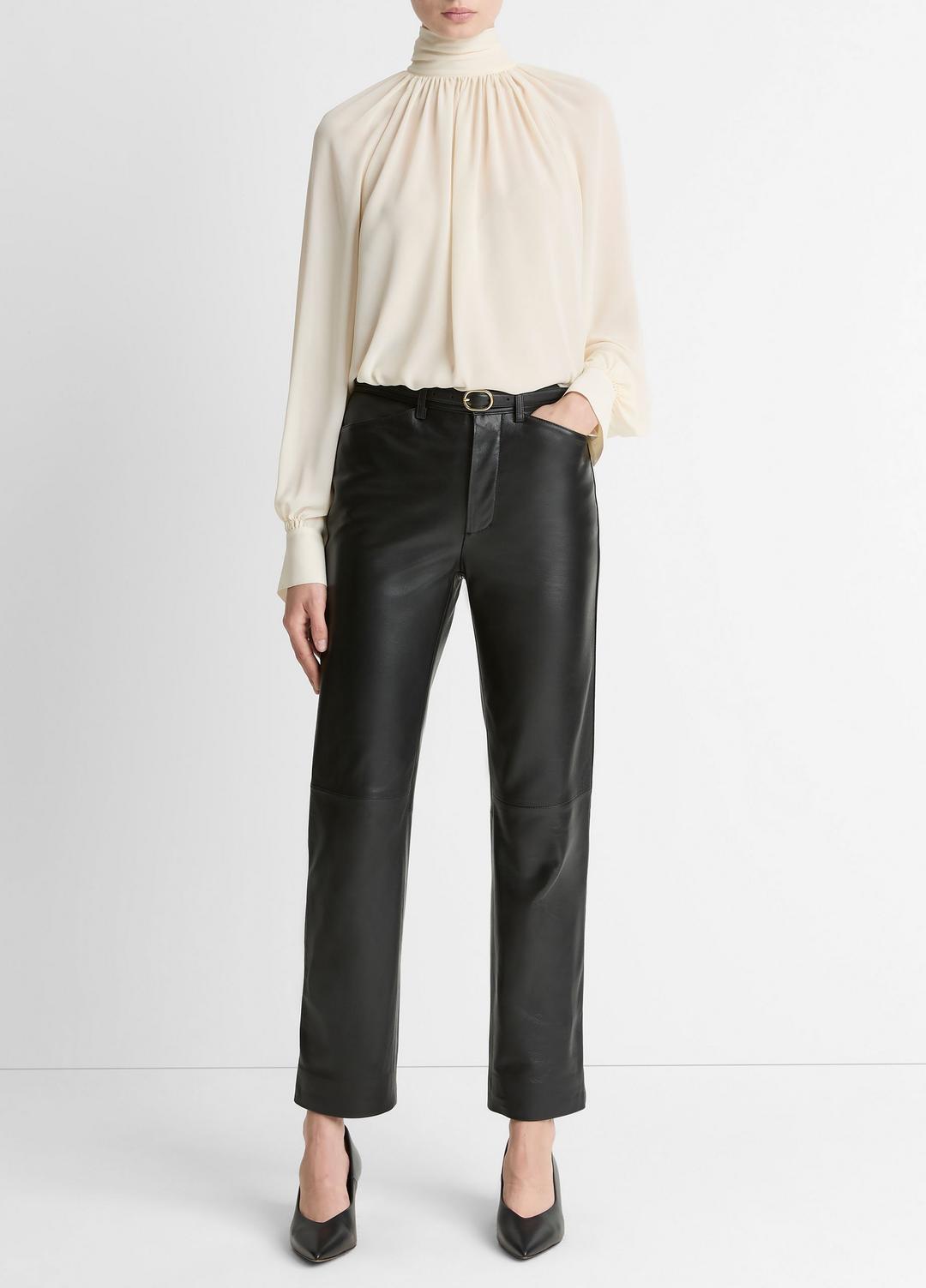 Leather Straight-Leg Trouser in Trousers - BLACK | VINCE Women