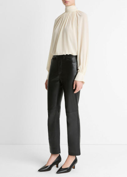 Leather Straight-Leg Trouser in Trousers - BLACK | VINCE Women