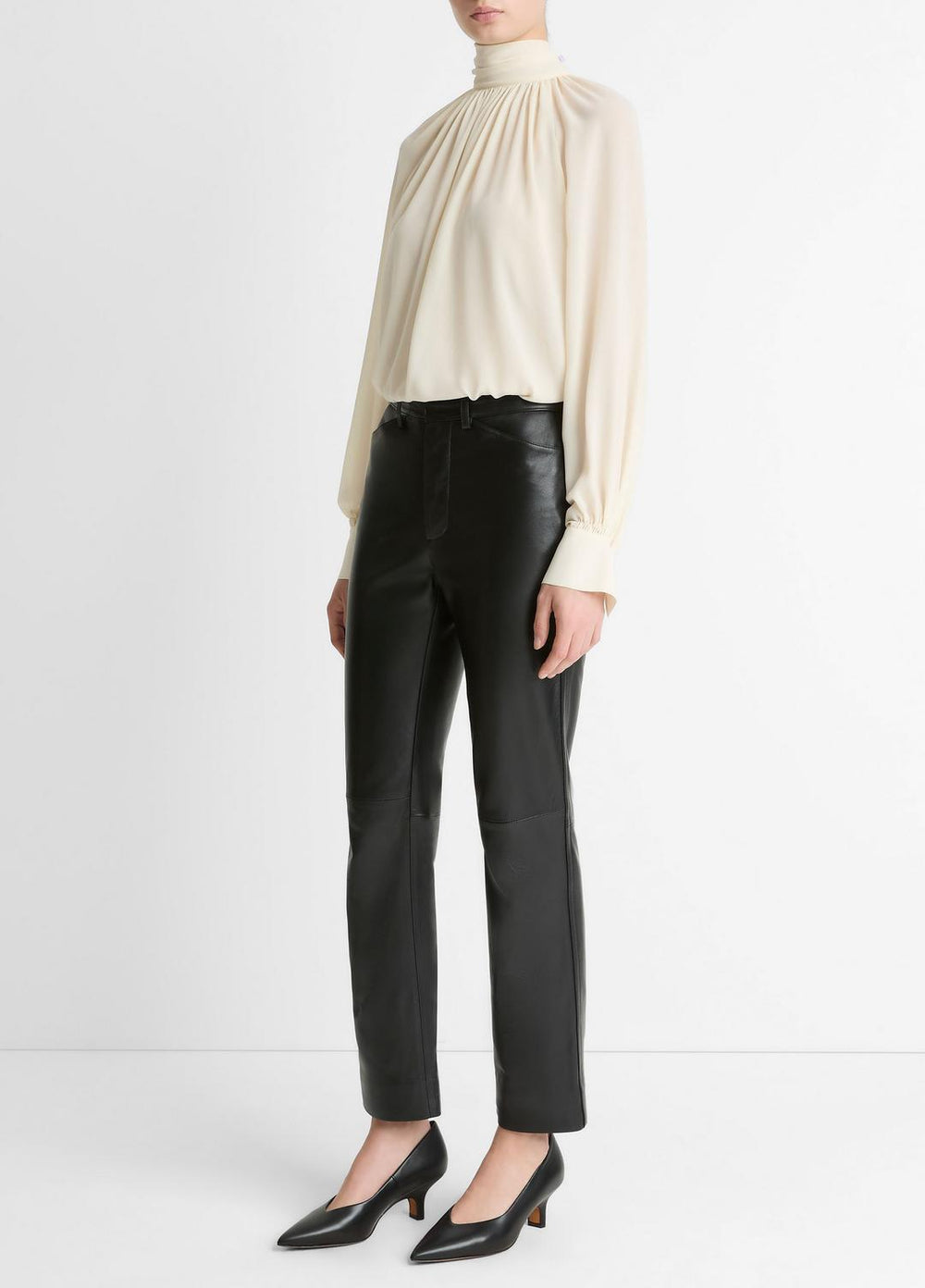Leather Straight-Leg Trouser in Trousers - BLACK | VINCE Women