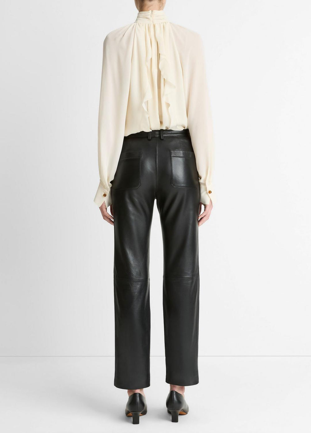 Leather Straight-Leg Trouser in Trousers - BLACK | VINCE Women