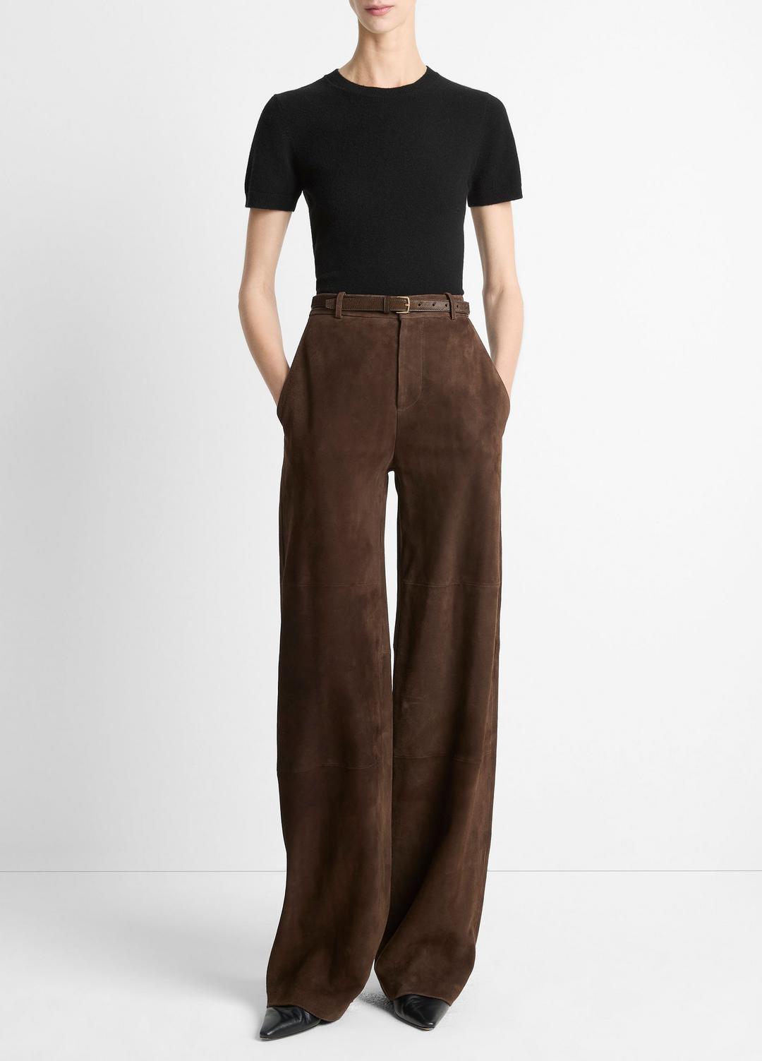 Suede Mid-Rise Trouser in Trousers - DEEP ESPRESSO | VINCE Women