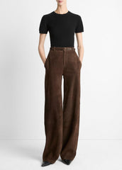 Suede Mid-Rise Trouser in Trousers - DEEP ESPRESSO | VINCE Women