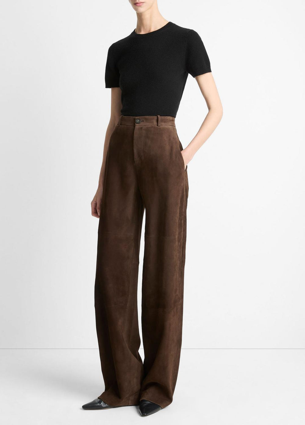 Suede Mid-Rise Trouser in Trousers - DEEP ESPRESSO | VINCE Women
