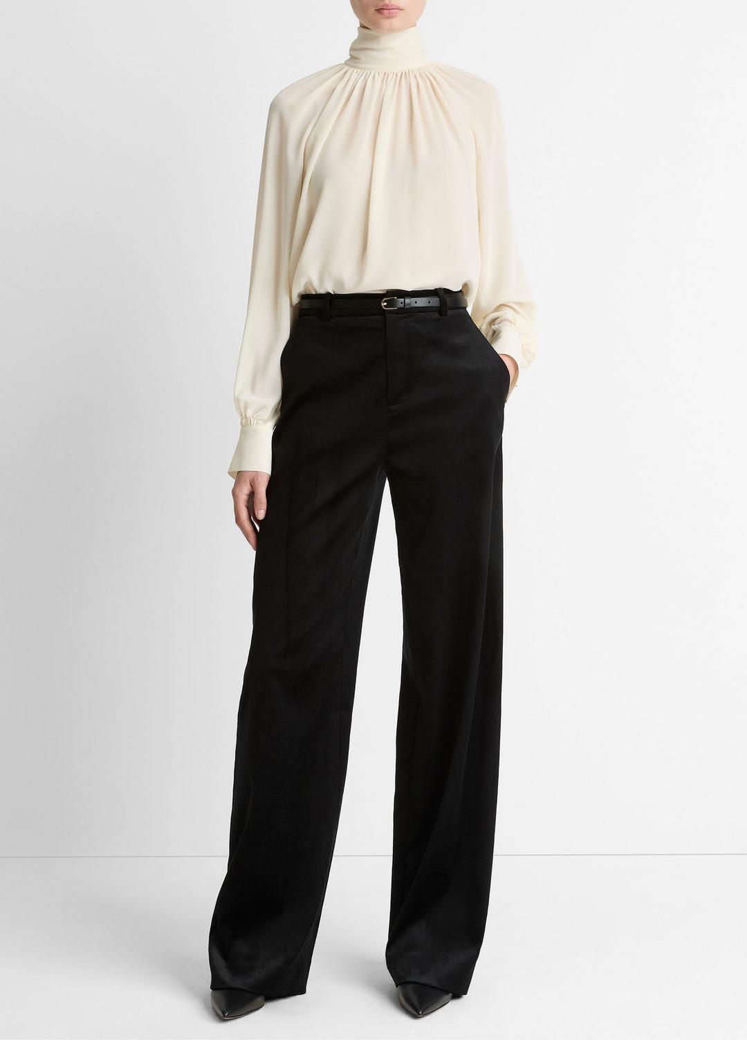 Italian Velvet High-Waist Wide-Leg Trouser in Wide Leg - BLACK | VINCE Women