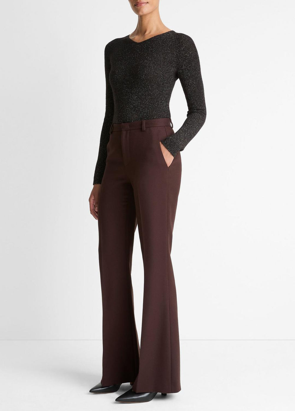 Sculptural Flare Trouser in Trousers - BLACK GRAPE | VINCE Women
