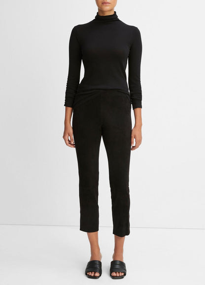 Stretch Suede Split Hem Crop Legging in Leggings - BLACK | VINCE Women