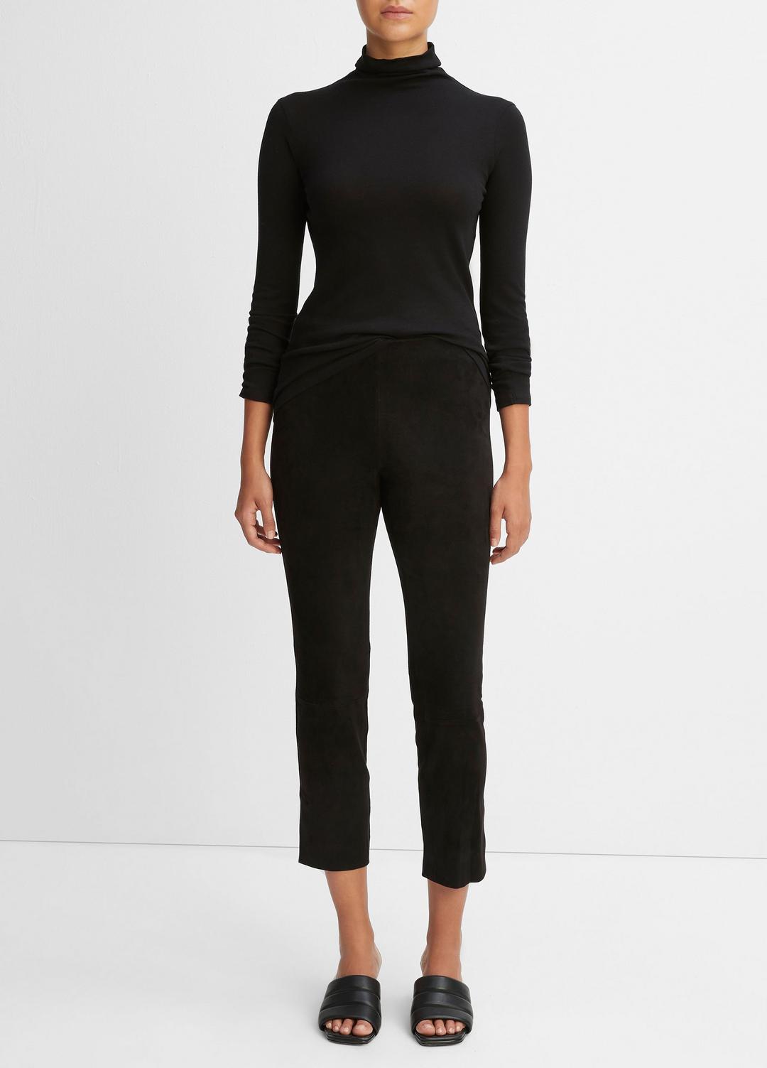 Stretch Suede Split Hem Crop Legging in Leggings - BLACK | VINCE Women