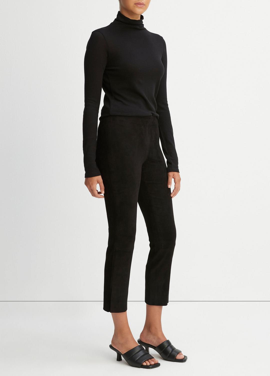 Stretch Suede Split Hem Crop Legging in Leggings - BLACK | VINCE Women