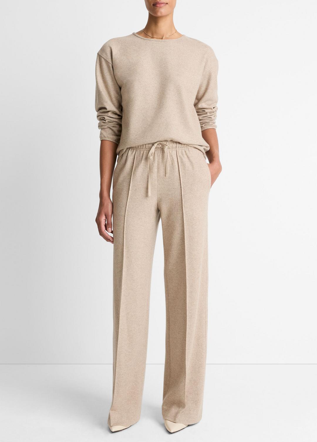 Wool-Blend Tailored Wide-Leg Pant in Wide Leg - HEATHER MARZIPAN | VINCE Women