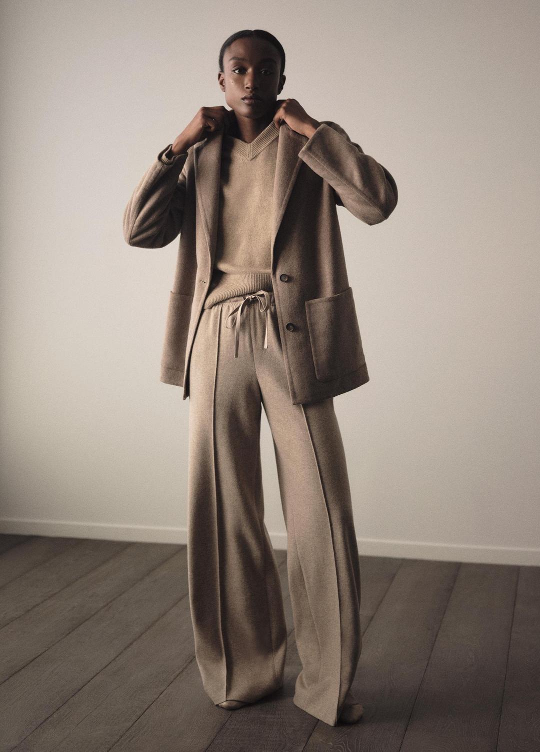 Wool-Blend Tailored Wide-Leg Pant in Wide Leg - HEATHER MARZIPAN | VINCE Women