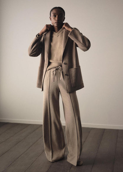 Wool-Blend Tailored Wide-Leg Pant in Wide Leg - HEATHER MARZIPAN | VINCE Women