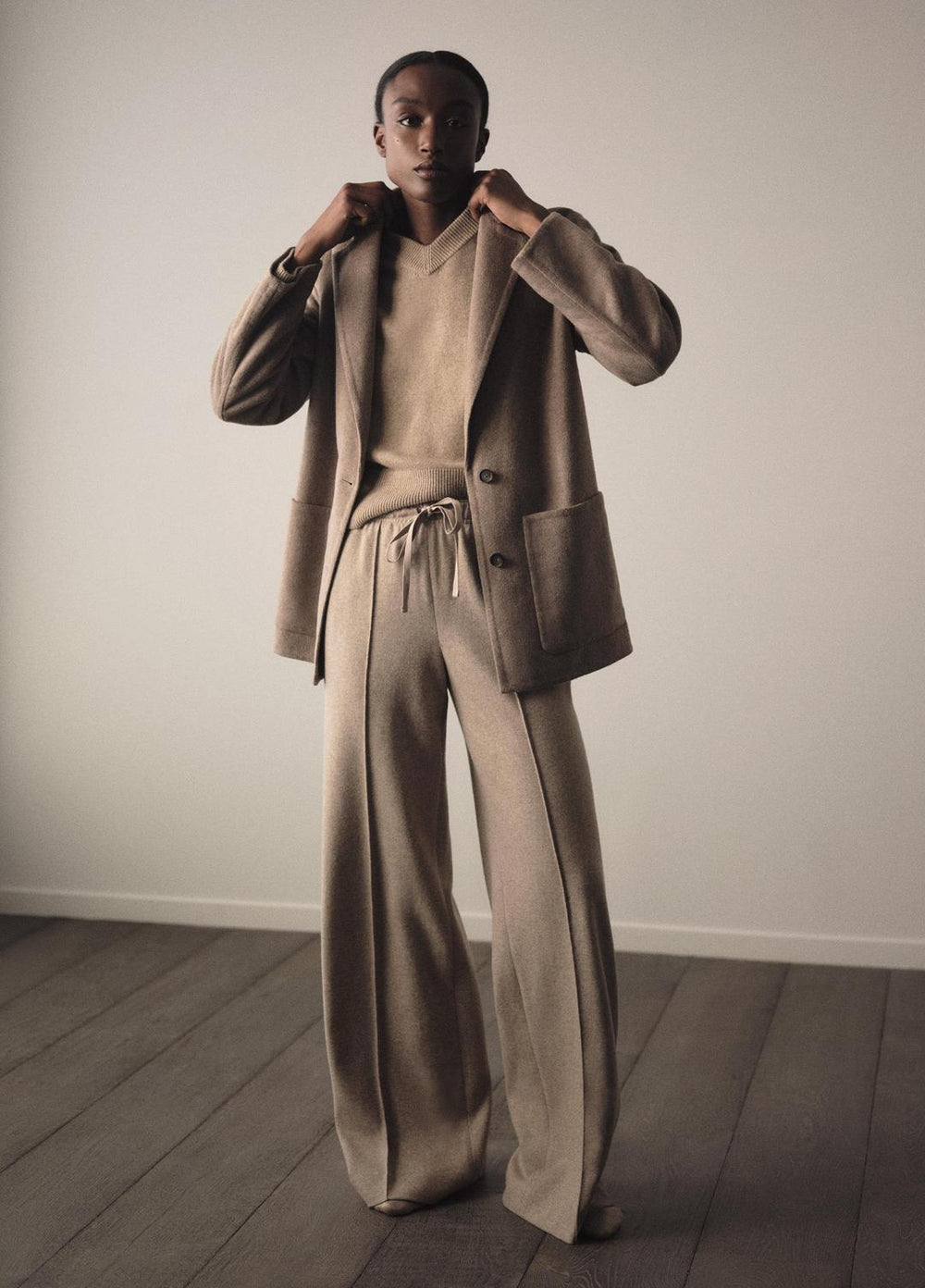 Wool-Blend Tailored Wide-Leg Pant in Wide Leg - HEATHER MARZIPAN | VINCE Women