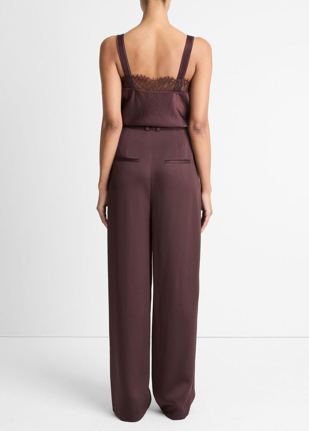 Satin Pleated Wide-Leg Trouser in Trousers - DARK FIG | VINCE Women