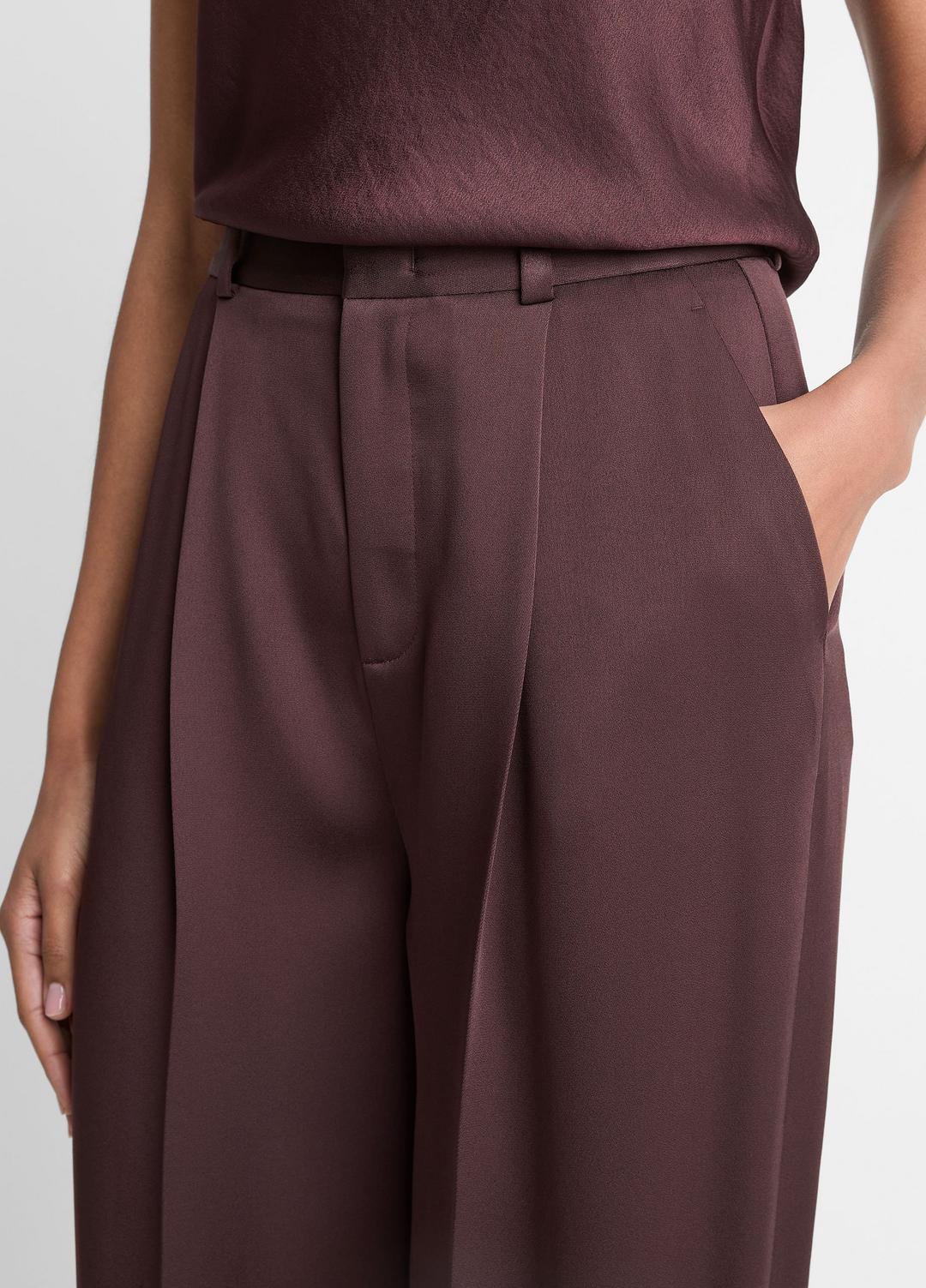 Satin Pleated Wide-Leg Trouser in Trousers - DARK FIG | VINCE Women