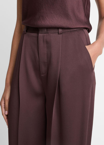 Satin Pleated Wide-Leg Trouser in Trousers - DARK FIG | VINCE Women