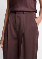 Satin Pleated Wide-Leg Trouser in Trousers - DARK FIG | VINCE Women