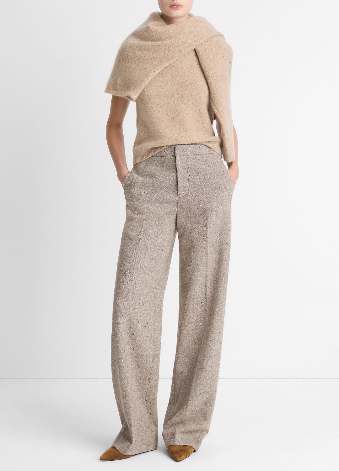 Donegal Wool-Blend Wide-Leg Trouser in Trousers - OAT STONE | VINCE Women