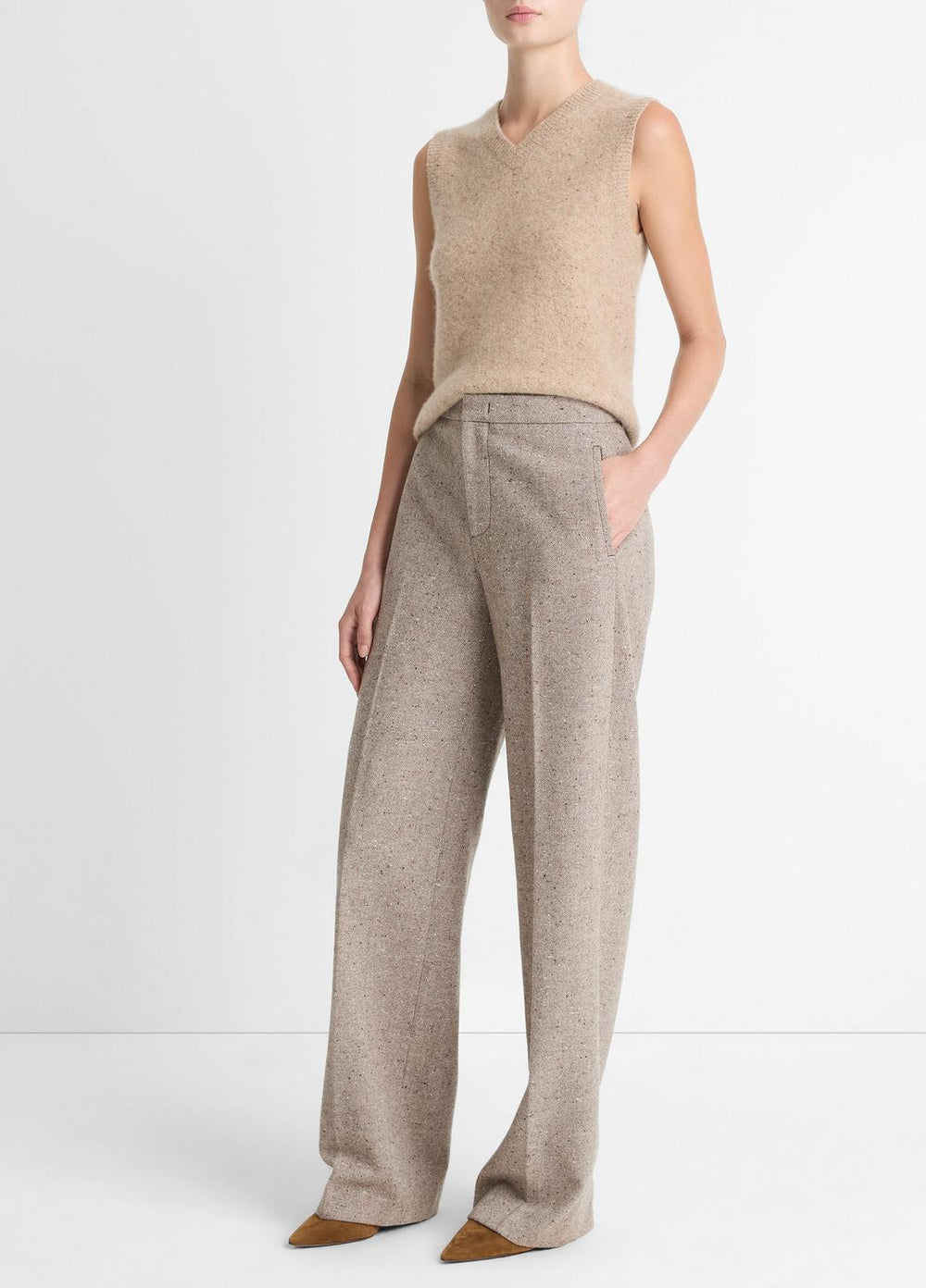 Donegal Wool-Blend Wide-Leg Trouser in Trousers - OAT STONE | VINCE Women