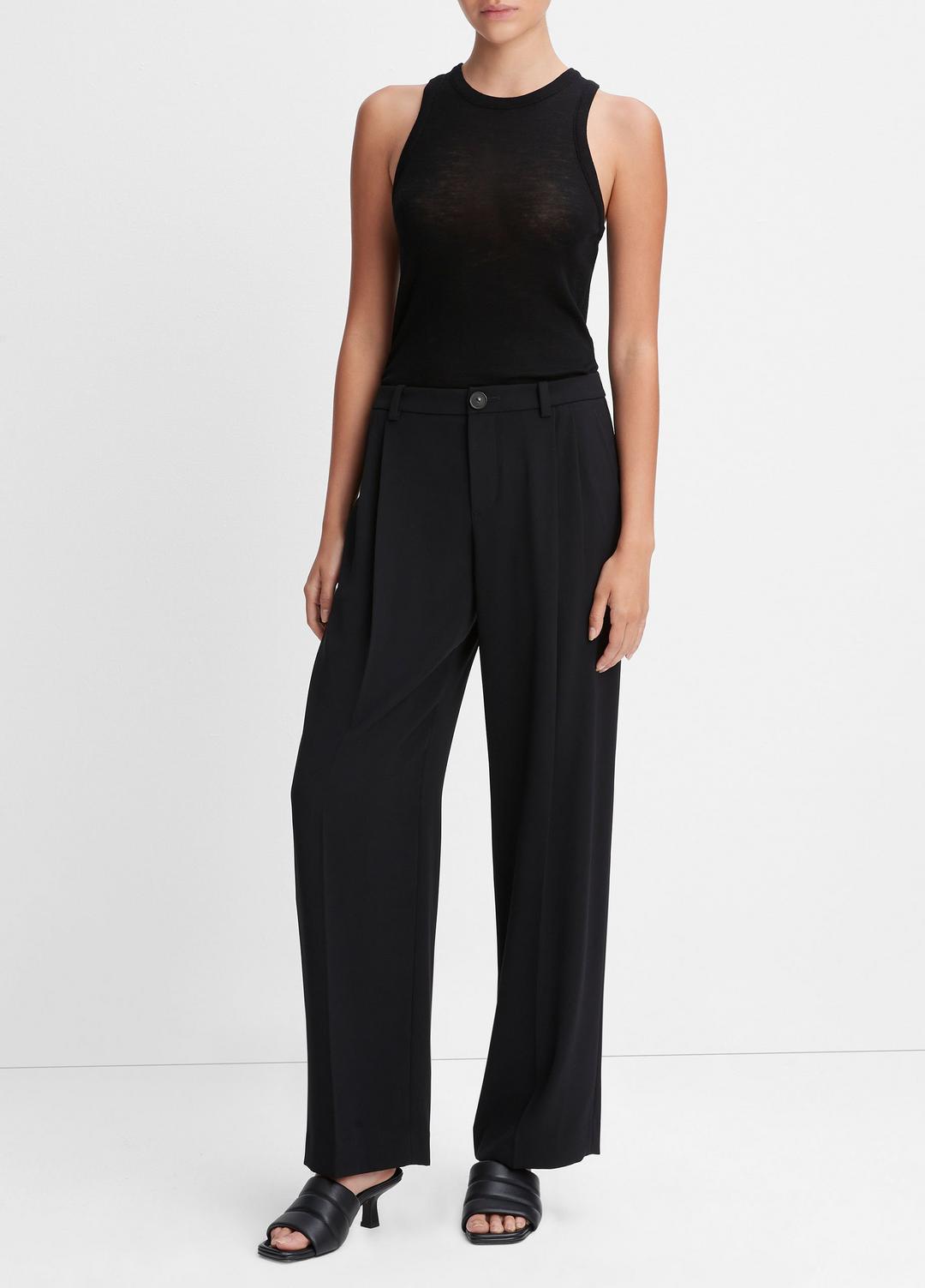 Drop-Waist Pleated Crepe Trouser in Trousers - BLACK | VINCE Women