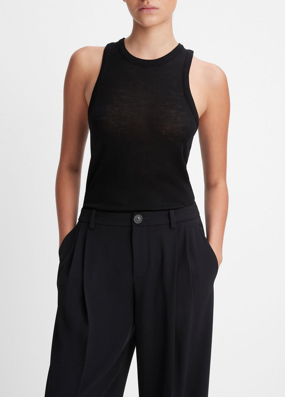 Drop-Waist Pleated Crepe Trouser in Trousers - BLACK | VINCE Women