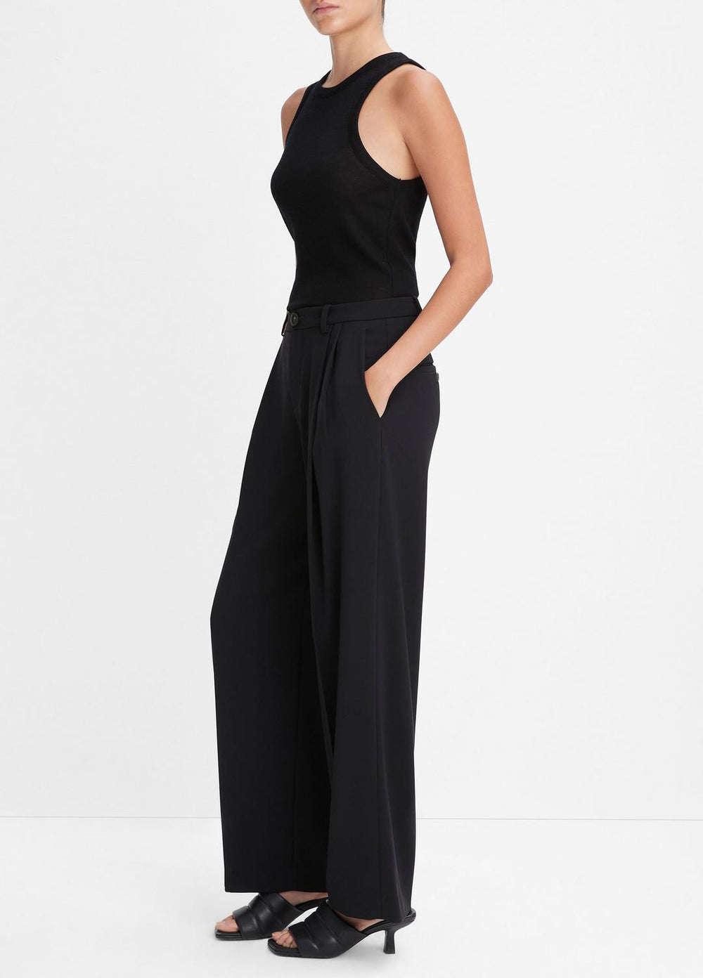 Drop-Waist Pleated Crepe Trouser in Trousers - BLACK | VINCE Women