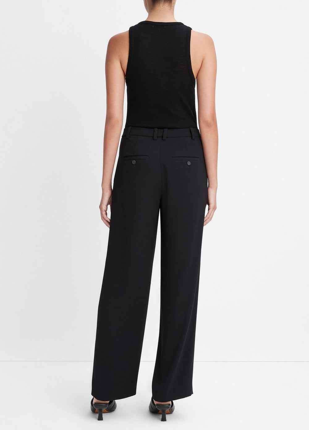 Drop-Waist Pleated Crepe Trouser in Trousers - BLACK | VINCE Women