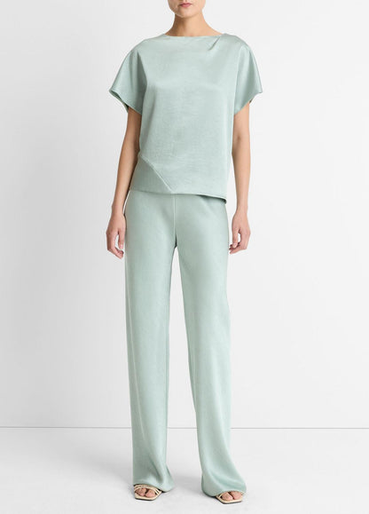 Colette High-Rise Fluid Satin Bias Pant in Trousers - ALOE STONE | VINCE Women