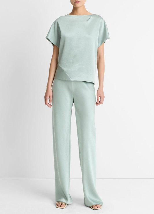 Colette High-Rise Fluid Satin Bias Pant in Trousers - ALOE STONE | VINCE Women