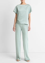 Colette High-Rise Fluid Satin Bias Pant in Trousers - ALOE STONE | VINCE Women