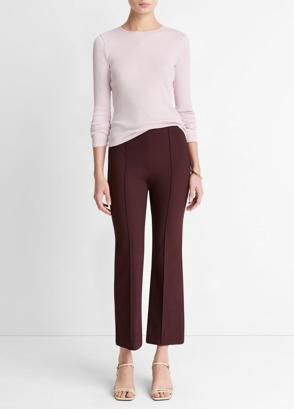 Niki Mid-Rise Pintuck Crop Flare Pant in Trousers - OXBLOOD | VINCE Women