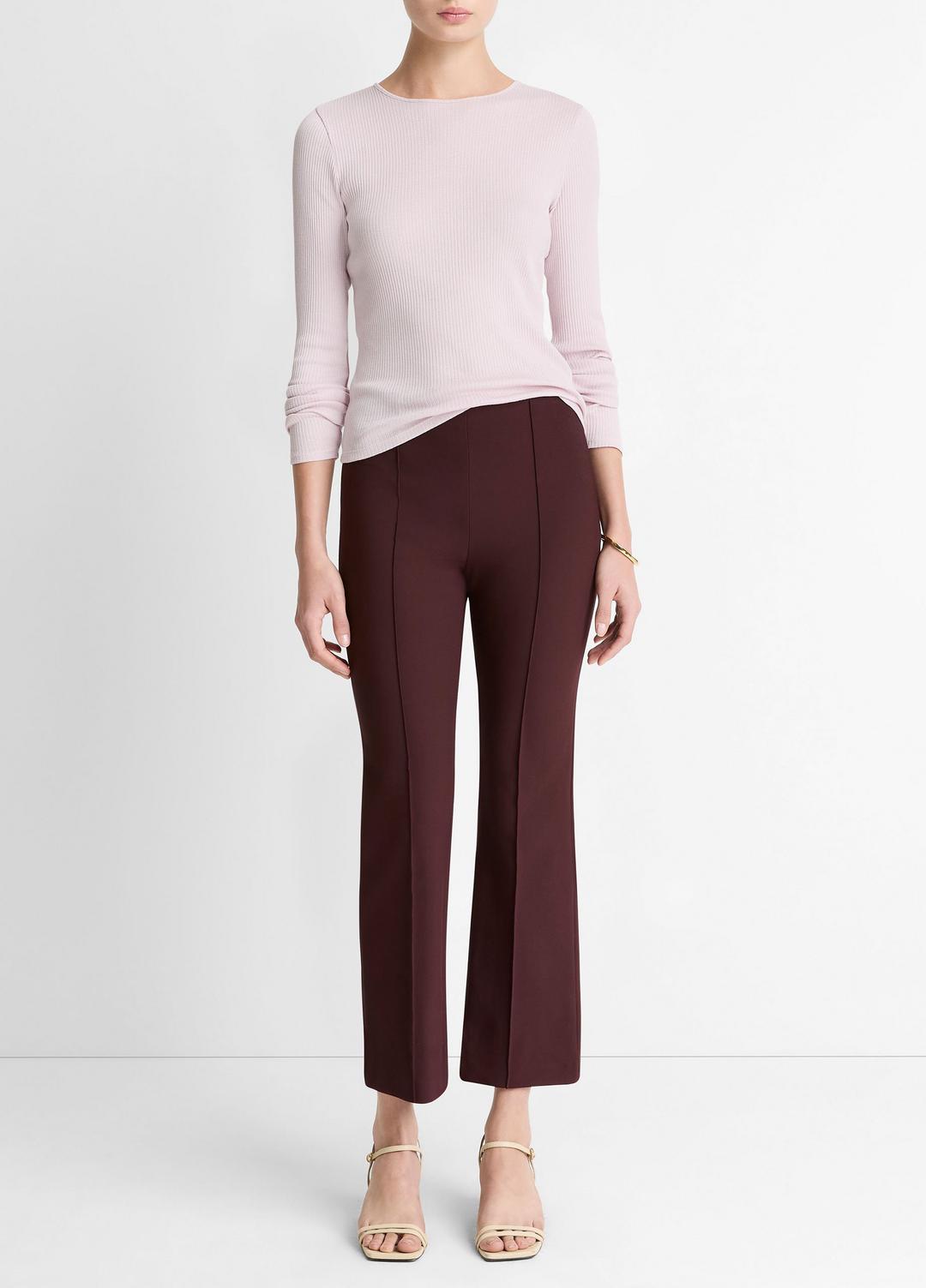 Niki Mid-Rise Pintuck Crop Flare Pant in Trousers - OXBLOOD | VINCE Women