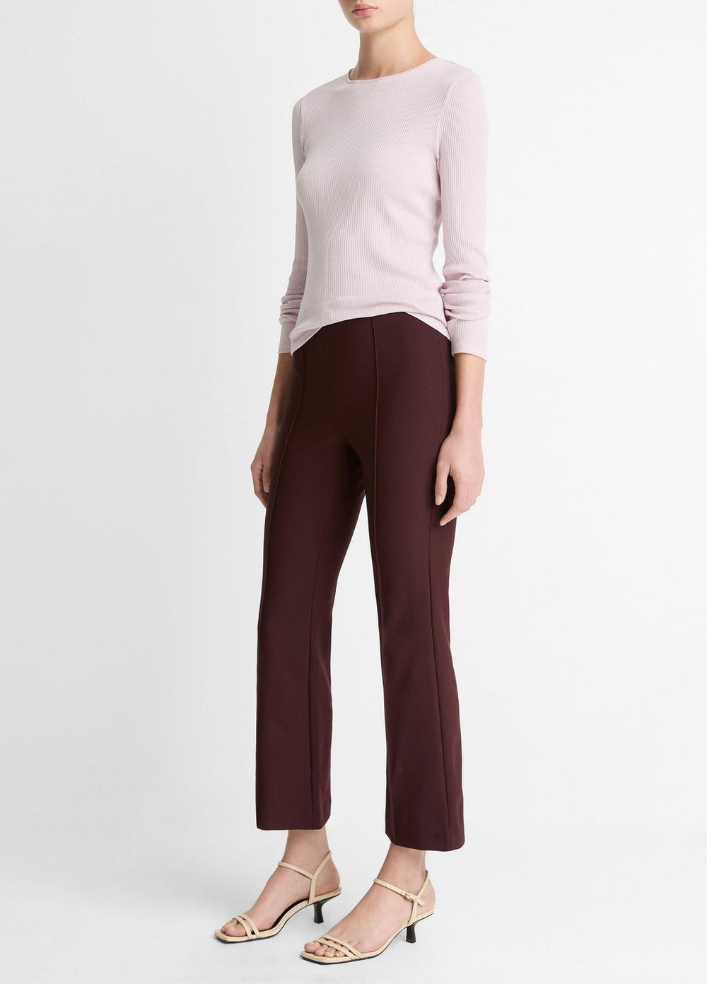 Niki Mid-Rise Pintuck Crop Flare Pant in Trousers - OXBLOOD | VINCE Women