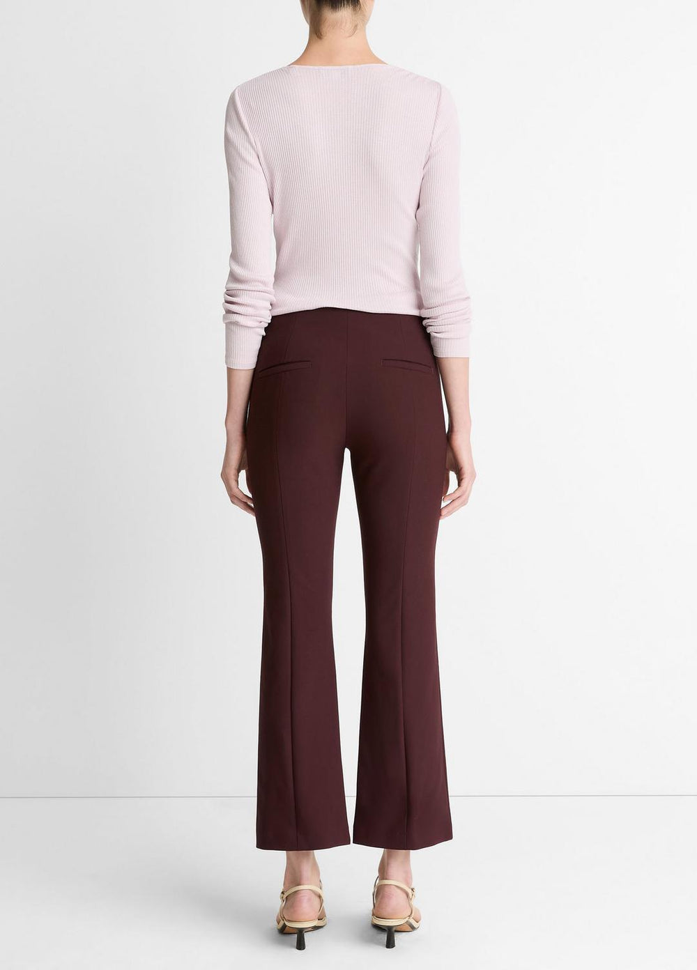 Niki Mid-Rise Pintuck Crop Flare Pant in Trousers - OXBLOOD | VINCE Women