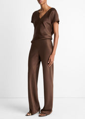 Colette High-Rise Fluid Satin Bias Pant in Trousers - ESPRESSO | VINCE Women