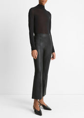 Stretch-Leather Crop Flare Pant in Trousers - BLACK | VINCE Women