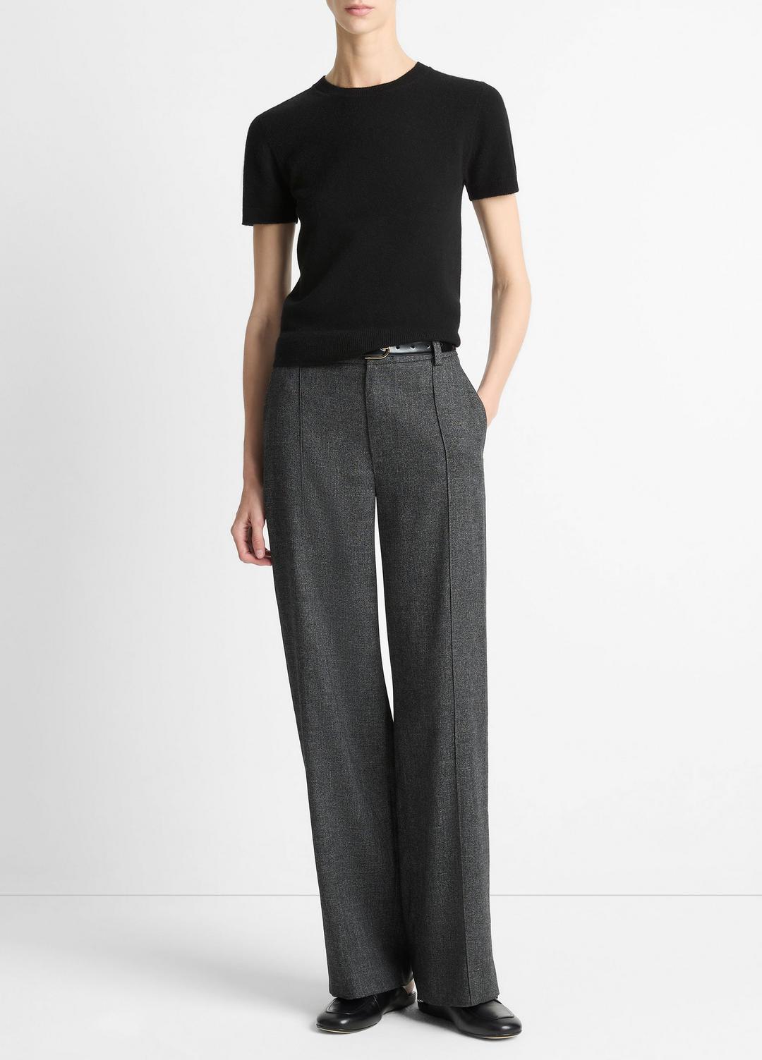 Italian Jaspe Pintuck High-Waist Wide-Leg Pant in Wide Leg - MEDIUM HEATHER GREY | VINCE Women