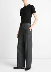 Italian Jaspe Pintuck High-Waist Wide-Leg Pant in Wide Leg - MEDIUM HEATHER GREY | VINCE Women