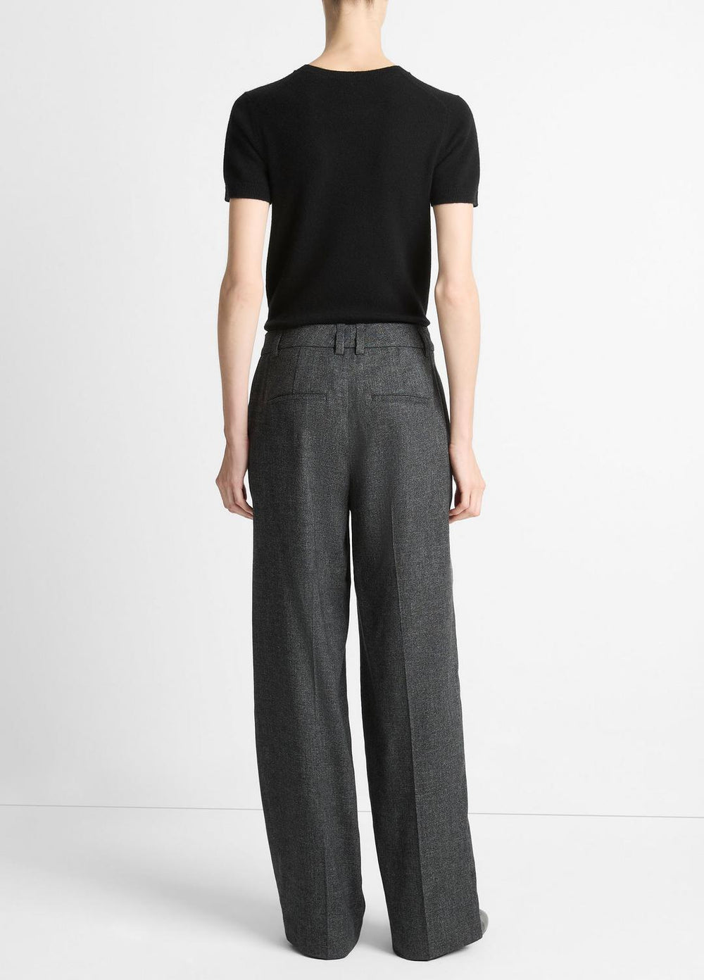 Italian Jaspe Pintuck High-Waist Wide-Leg Pant in Wide Leg - MEDIUM HEATHER GREY | VINCE Women
