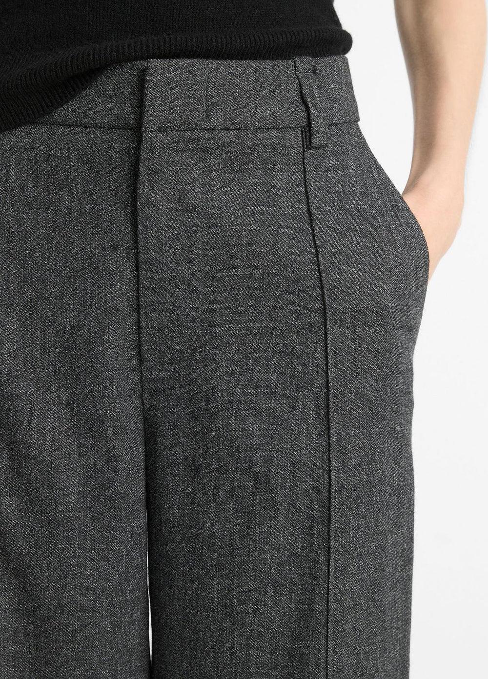 Italian Jaspe Pintuck High-Waist Wide-Leg Pant in Wide Leg - MEDIUM HEATHER GREY | VINCE Women