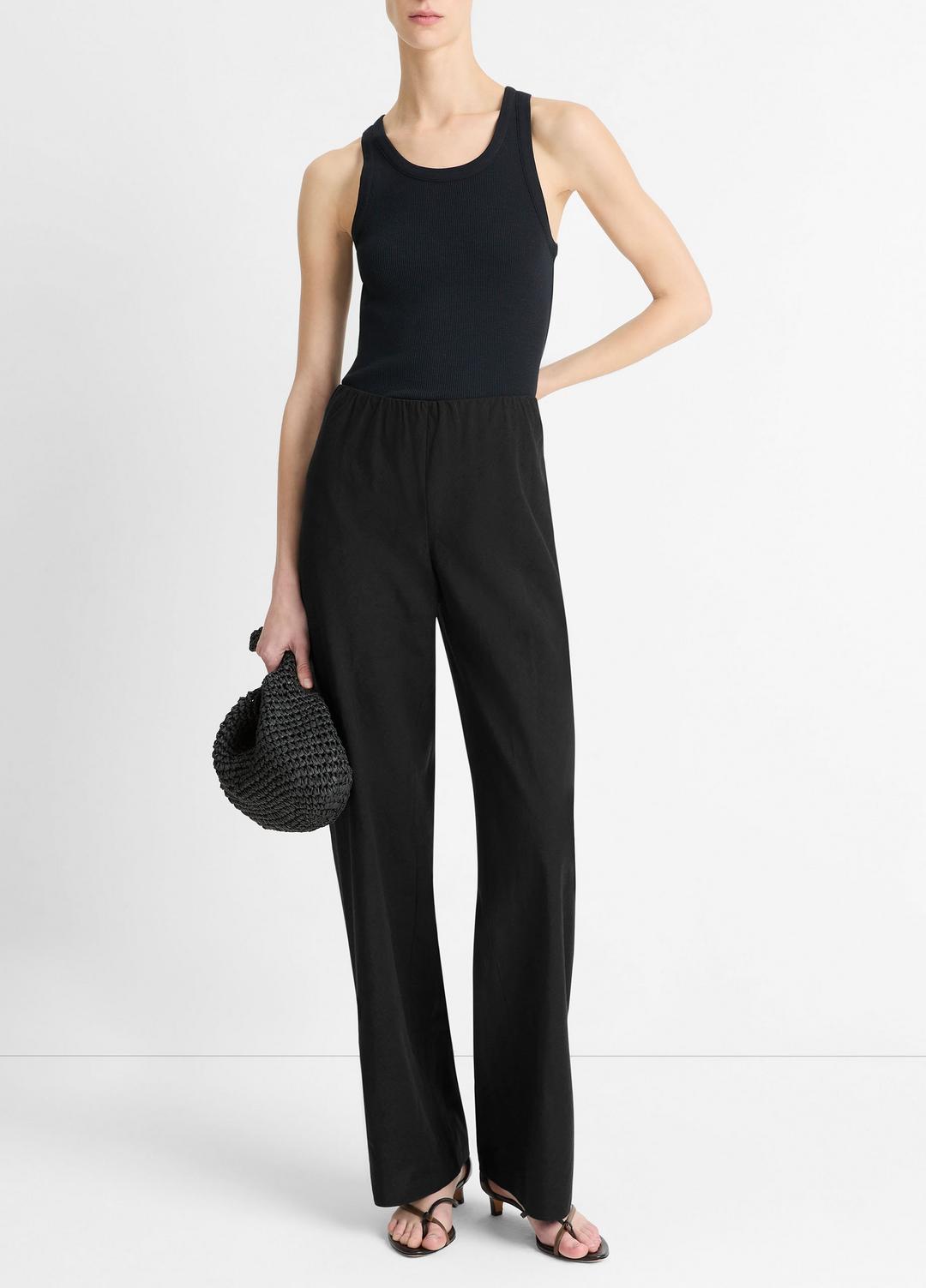 Cotton-Blend High-Waist Bias Pant in Trousers - BLACK | VINCE Women