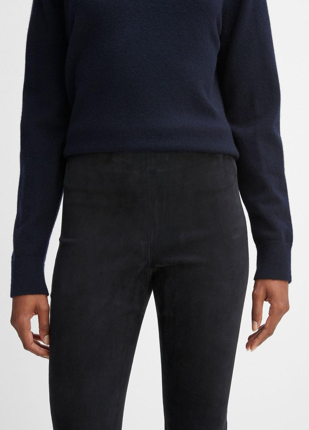 Stretch Suede Split Hem Crop Legging in Leggings - COASTAL BLUE | VINCE Women