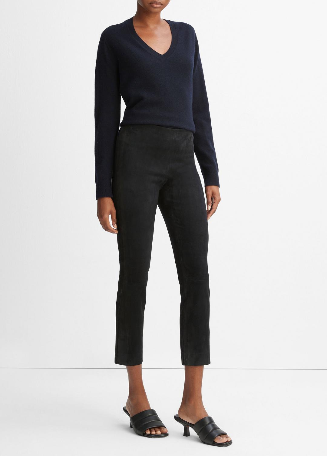Stretch Suede Split Hem Crop Legging in Leggings - COASTAL BLUE | VINCE Women