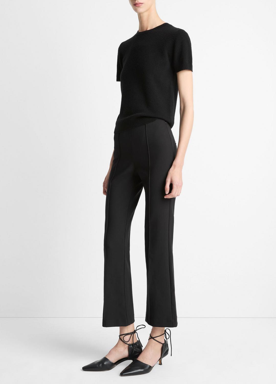 Niki Mid-Rise Pintuck Crop Flare Pant in Trousers - BLACK | VINCE Women