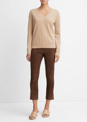 Stretch Suede Split Hem Crop Legging in Leggings - DARK WHEAT | VINCE Women
