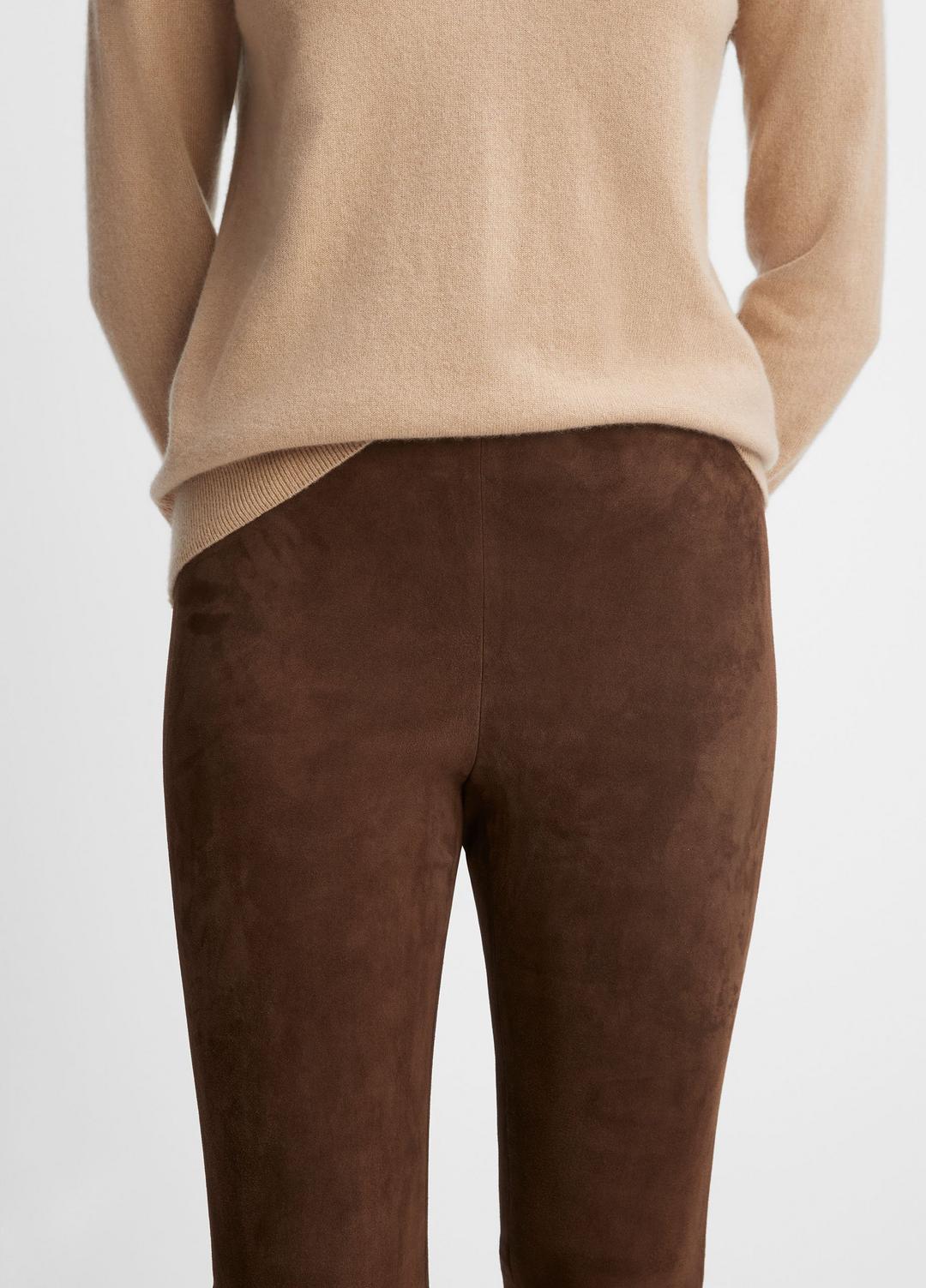 Stretch Suede Split Hem Crop Legging in Leggings - DARK WHEAT | VINCE Women