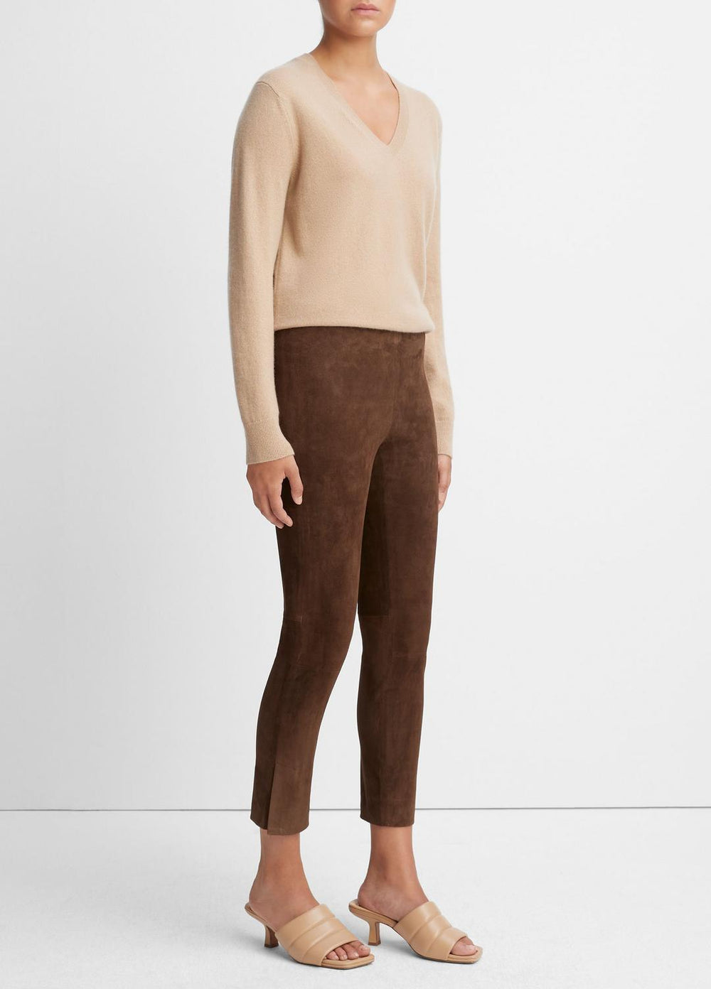 Stretch Suede Split Hem Crop Legging in Leggings - DARK WHEAT | VINCE Women