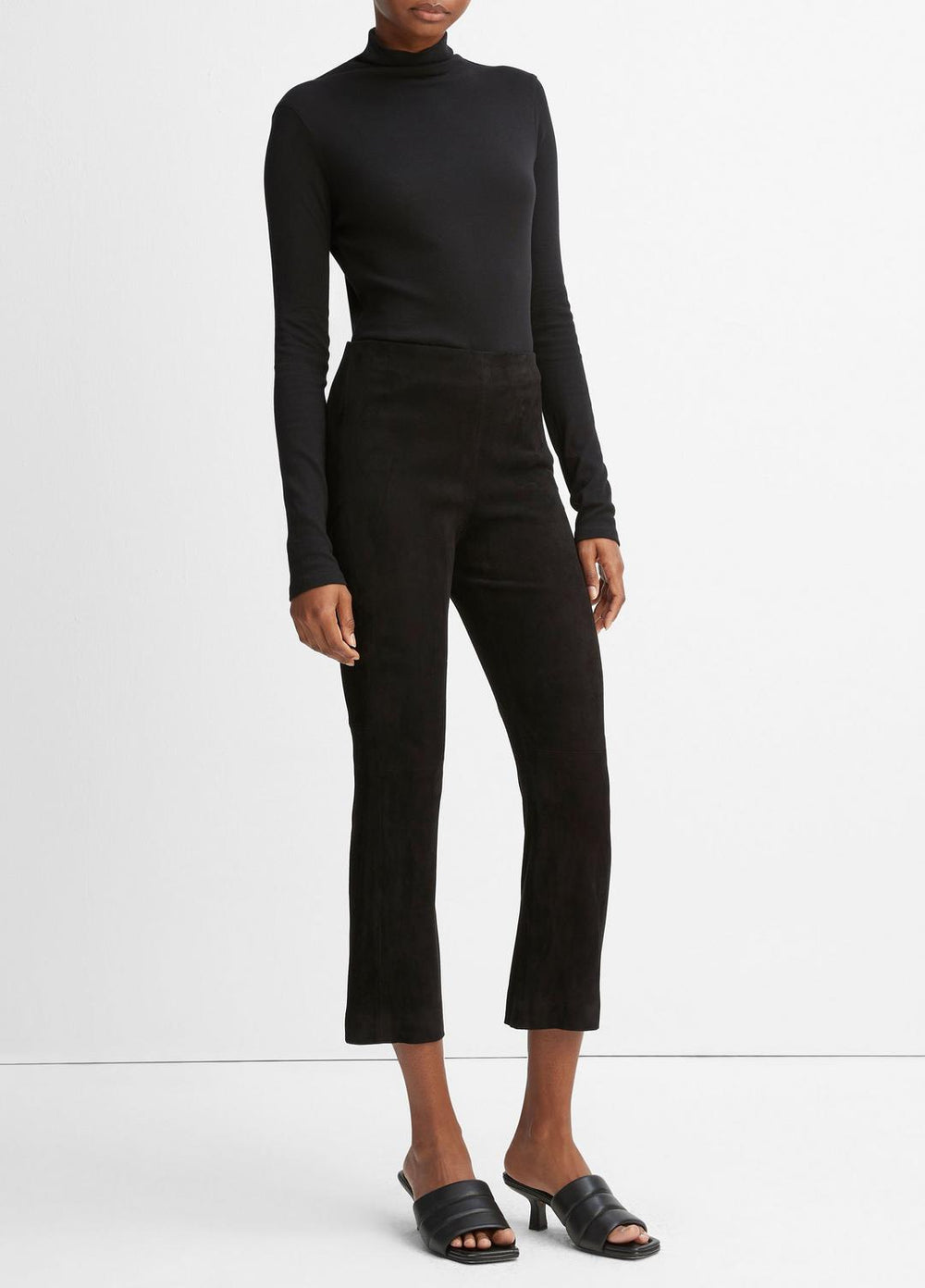 Stretch-Suede Cropped Flare Legging in Leggings - BLACK | VINCE Women