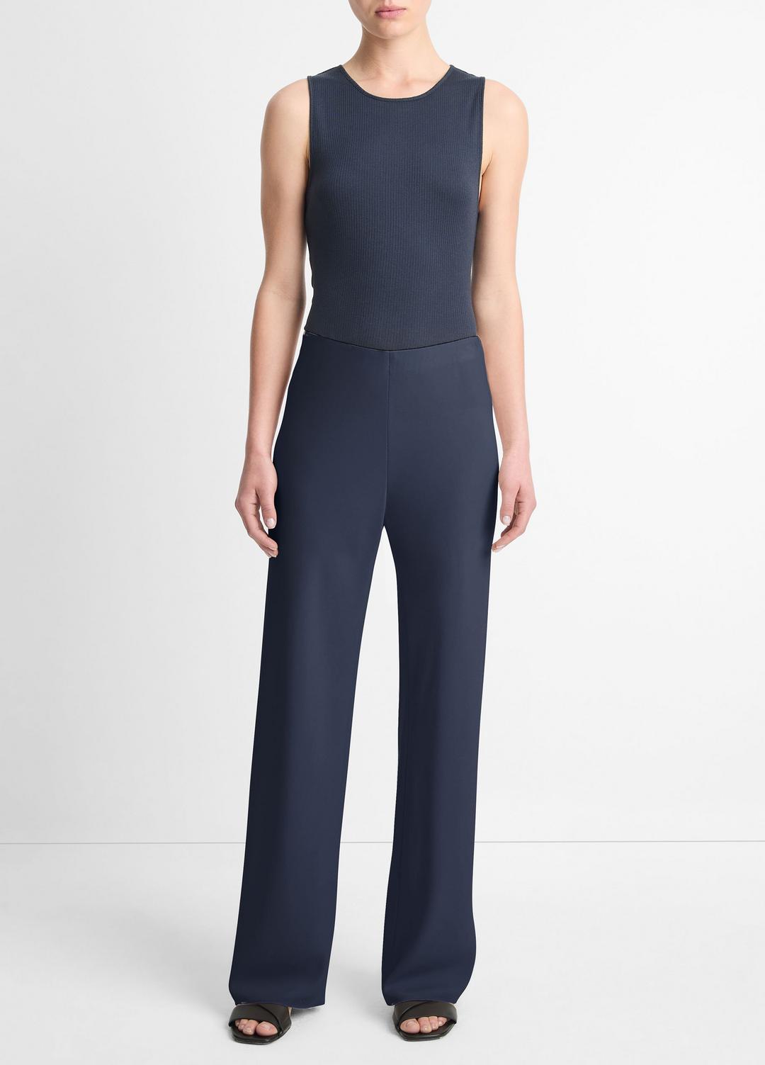Colette High-Rise Crepe Bias Pant in Trousers - COASTAL BLUE | VINCE Women